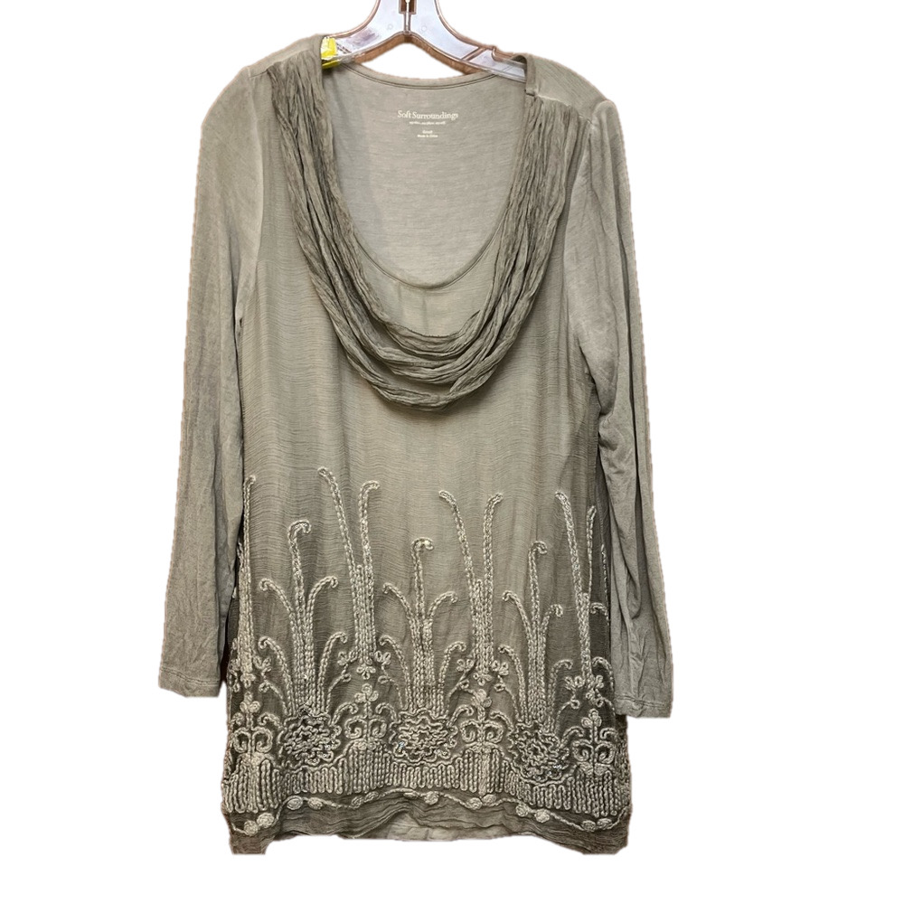 Soft Surroundings Silk Womens  Gray Embroidered Top